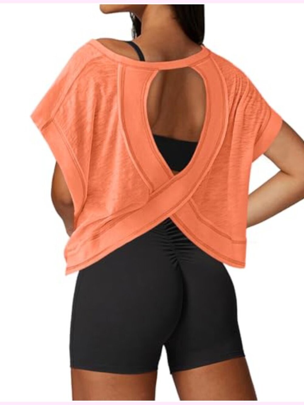 Open Back Crop Tee Short Sleeve Loose Fit Athletic Shirt for Women